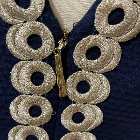 Lilly Pulitzer Essme shift lined Navy Midi Dress with gold Details Sz.10 - Picture 8 of 14